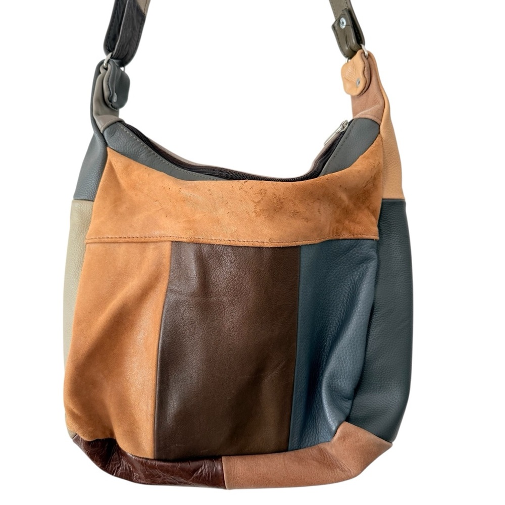Soft Leather Colorblock Patchwork Multicolored Br… - image 3